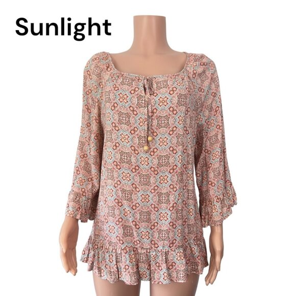 WESTPORT 1962 Women SZ XL Boho Floral Print Blouse With Ruffle Hem & 3/4 Sleeves - Picture 1 of 14